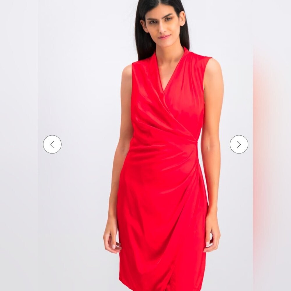 Mango Red Sleeveless V-neck Sheath Wrap Midi Dress - size M (EU) BNWOT